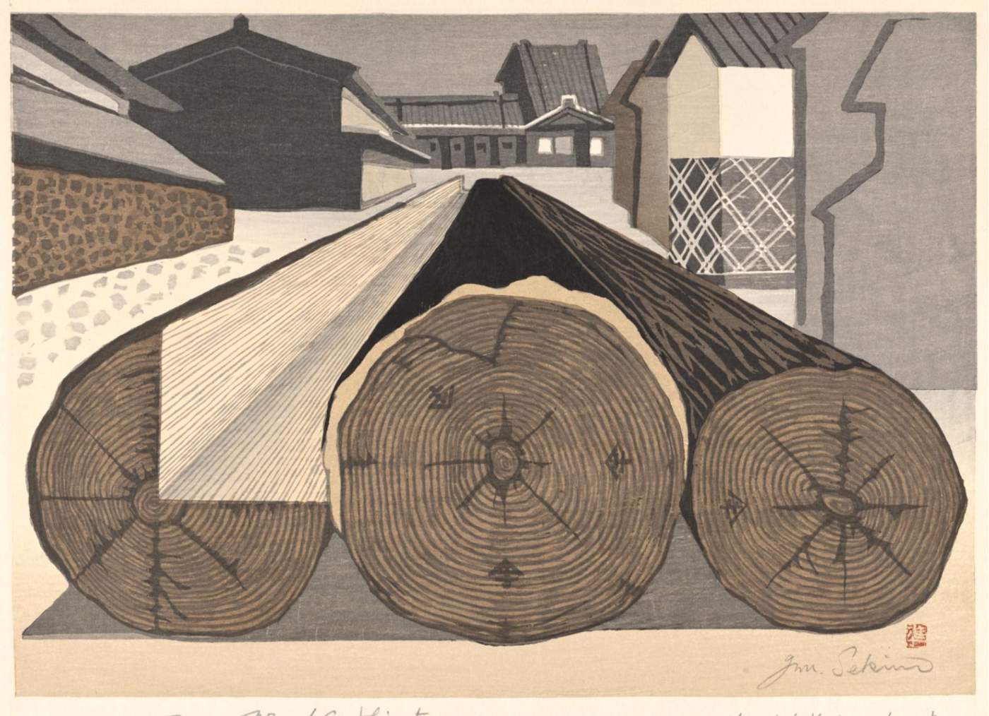 Fukuroi, Tree Growth Rings (Tokaido station 27) - Sekino Jun'ichiro  Catalogue woodblock print