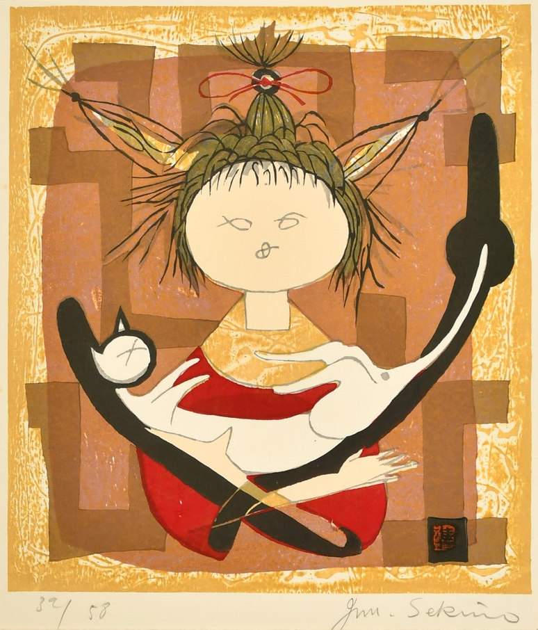 Girl and Cat No. 2 - Sekino Jun'ichiro  Catalogue woodblock print