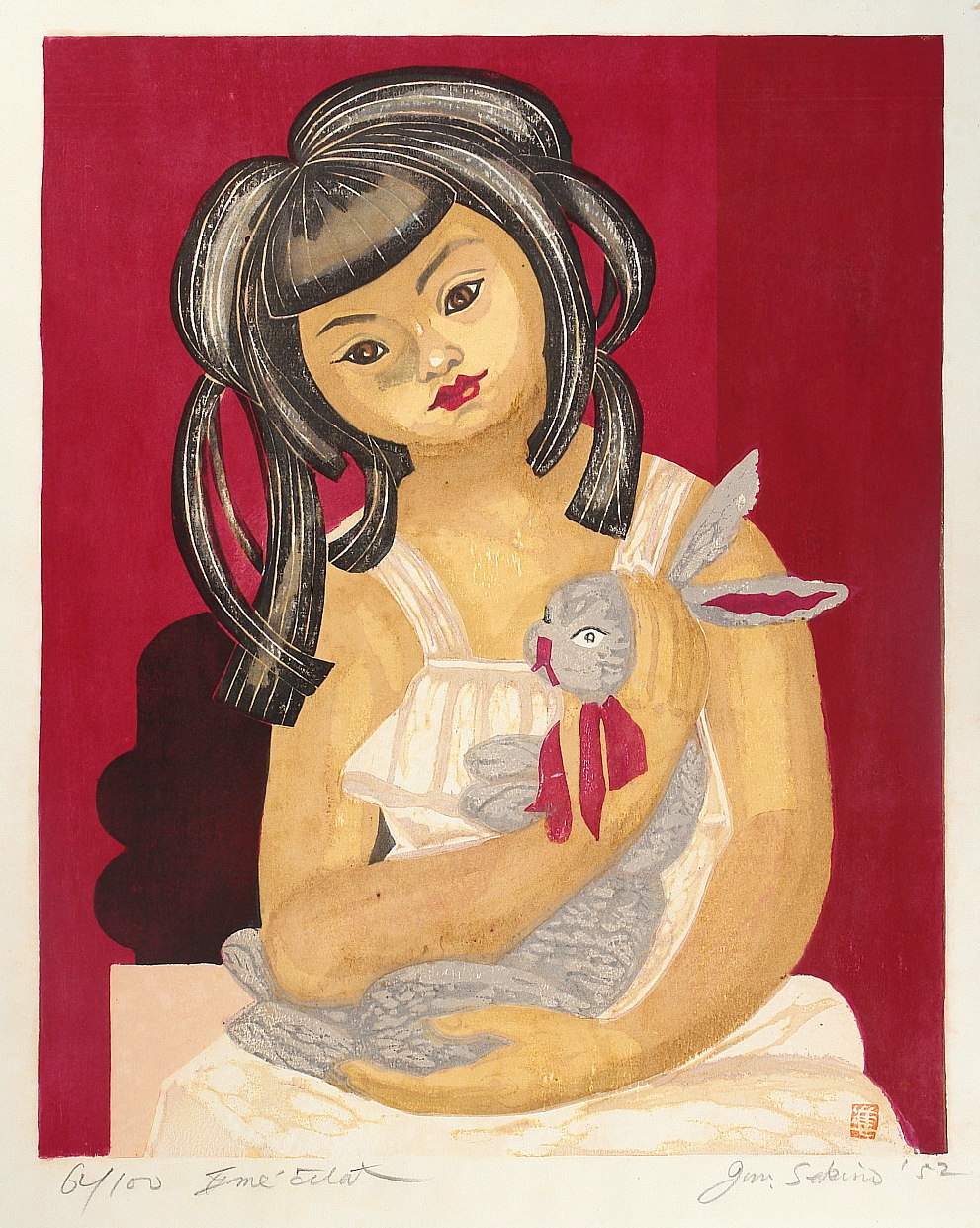 Girl and Rabbit [Sekino's Daughter Ayuko] - Sekino Jun'ichiro  Catalogue woodblock print