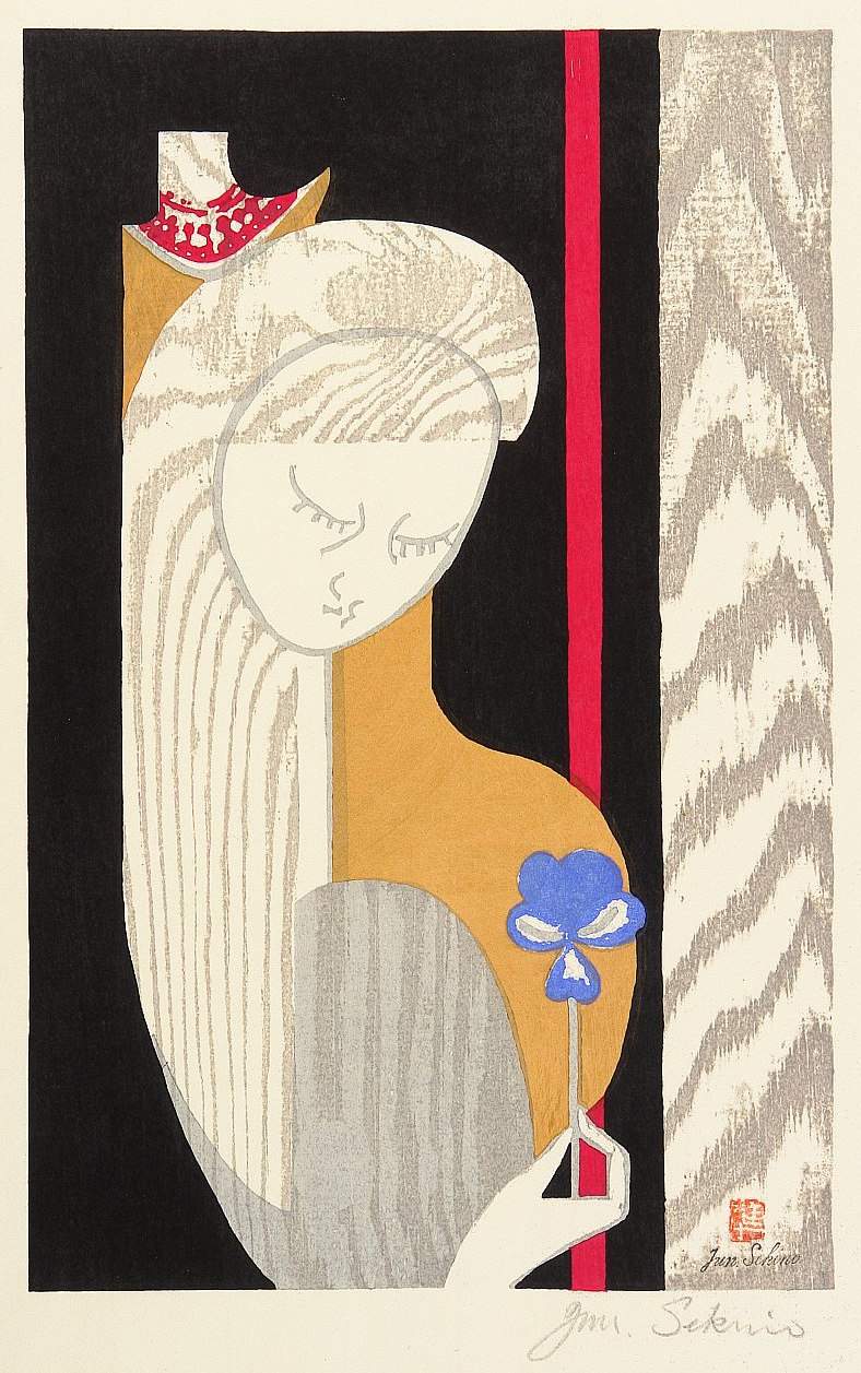 [Unknown series: Girl Contemplating a Violet] - Sekino Jun'ichiro  Catalogue woodblock print