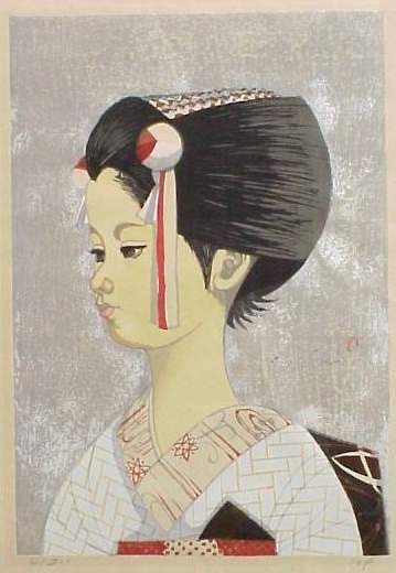 [Girl on mica background] - Sekino Jun'ichiro  Catalogue woodblock print
