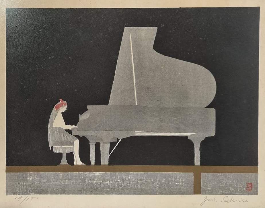 [Girl Playing Piano] - Sekino Jun'ichiro  Catalogue woodblock print
