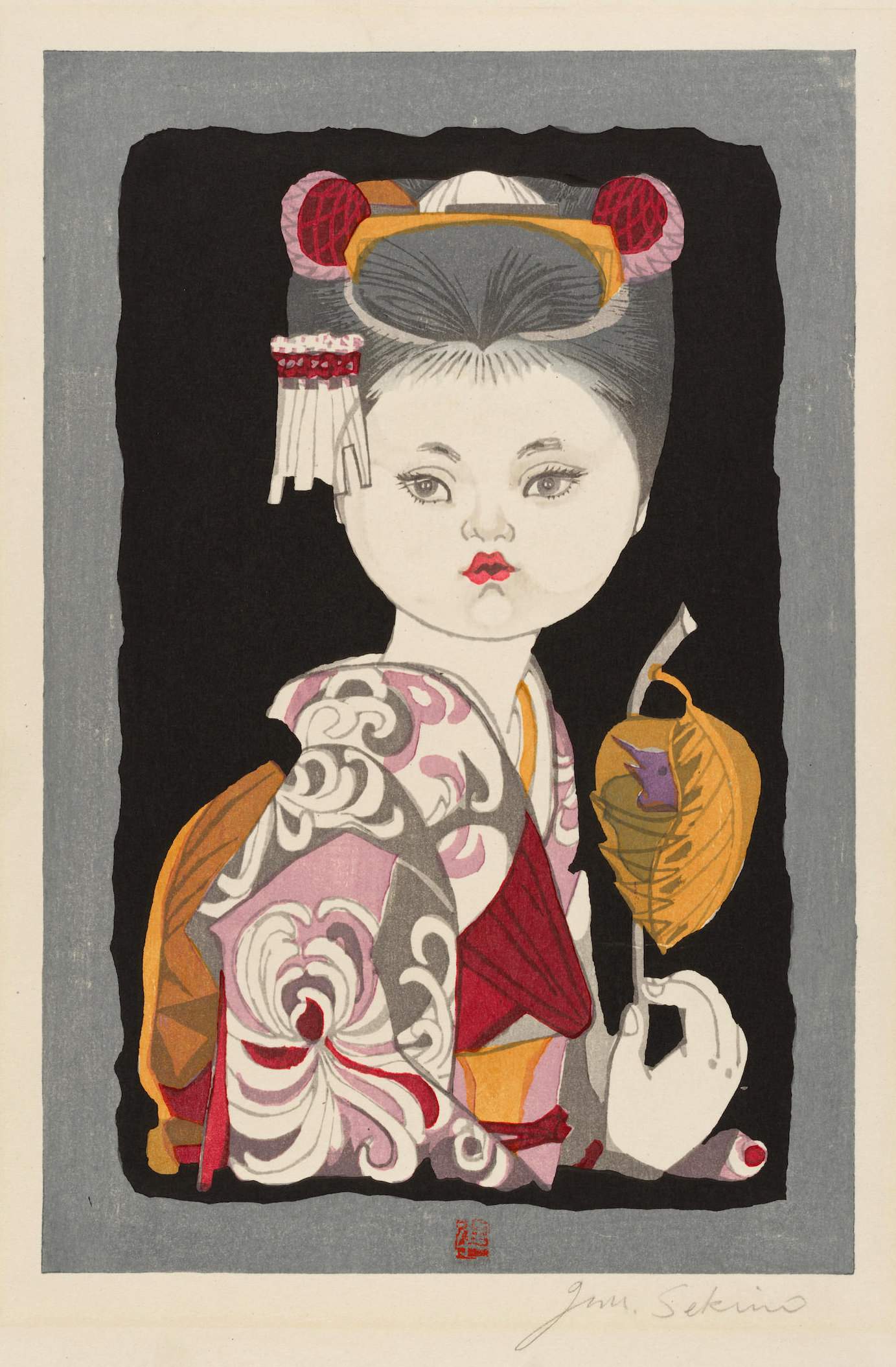 Girl with Birds Nest - Sekino Jun'ichiro  Catalogue woodblock print