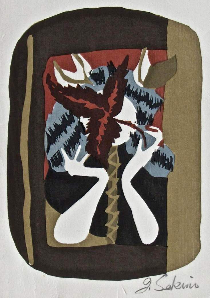 [Girl with Red Leaf] - Sekino Jun'ichiro  Catalogue woodblock print