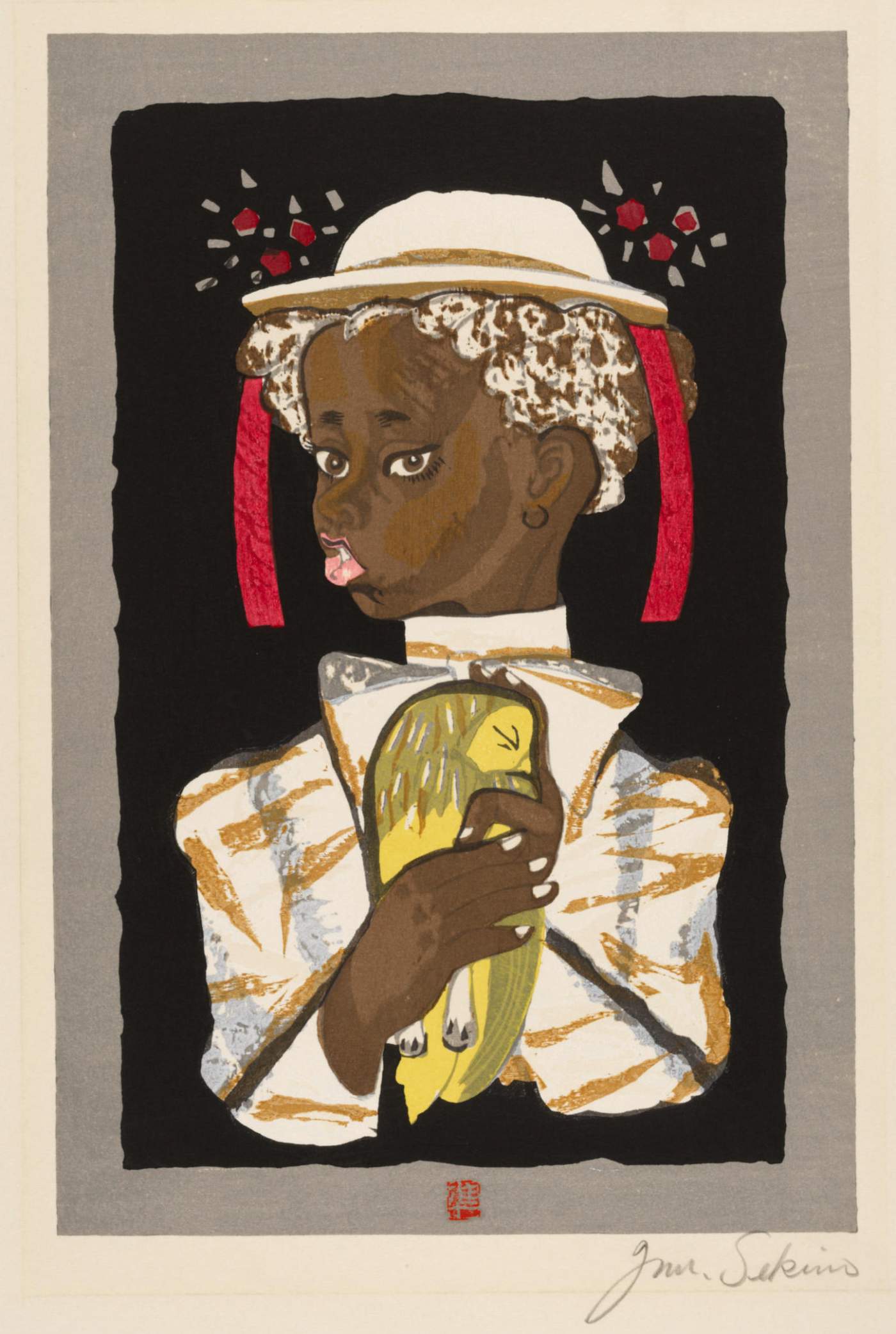 Girl with Yellow Bird - Sekino Jun'ichiro  Catalogue woodblock print