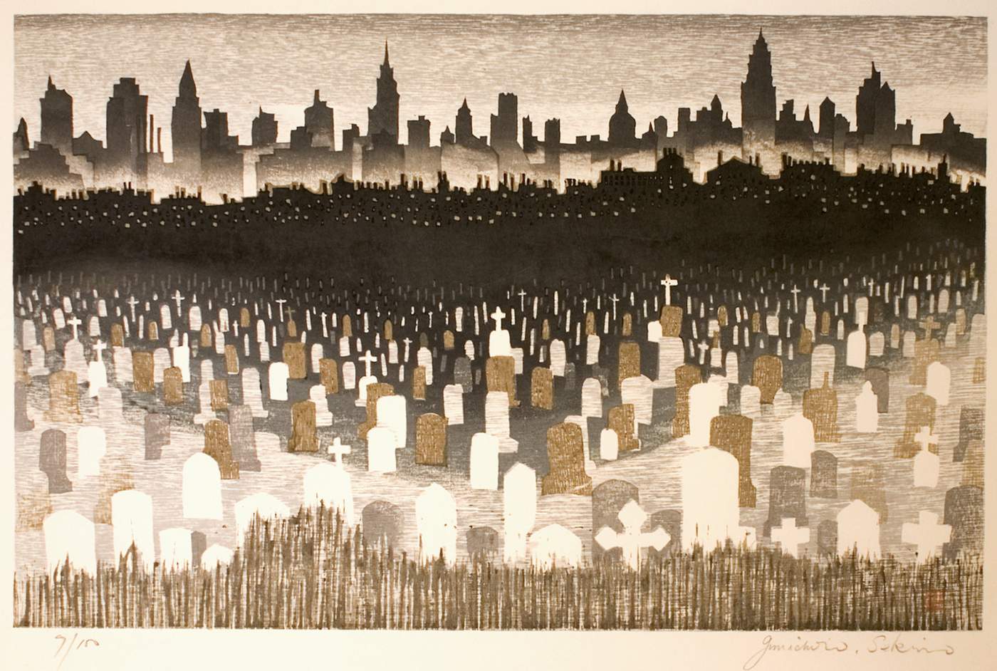 Graveyard in New York [1] - Sekino Jun'ichiro  Catalogue woodblock print