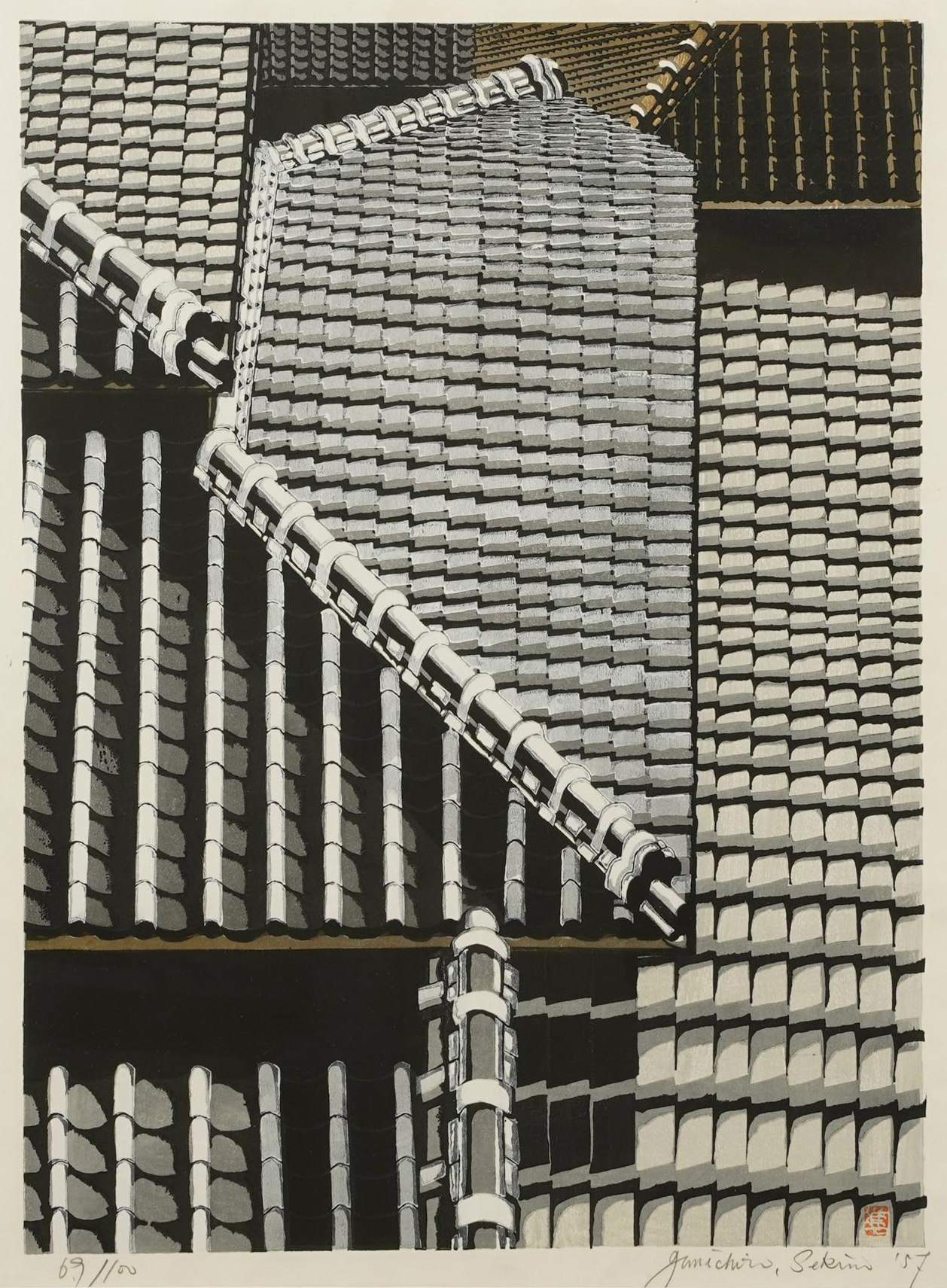 Iraka [Tile Roofs] - Sekino Jun'ichiro  Catalogue woodblock print