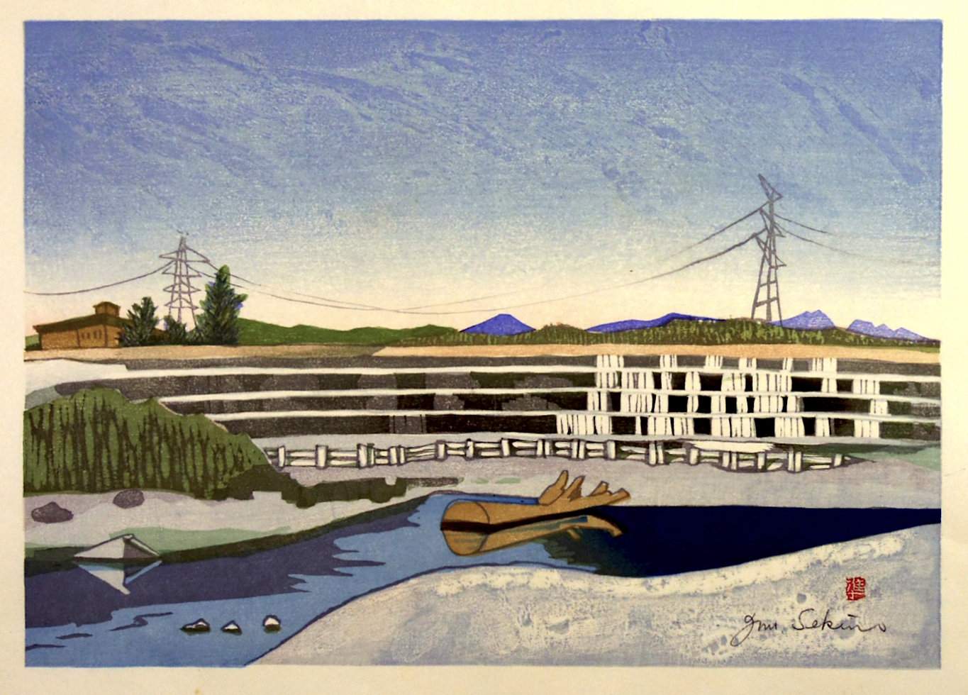 Kawasaki, Tama River (Tokaido station 2) - Sekino Jun'ichiro  Catalogue woodblock print