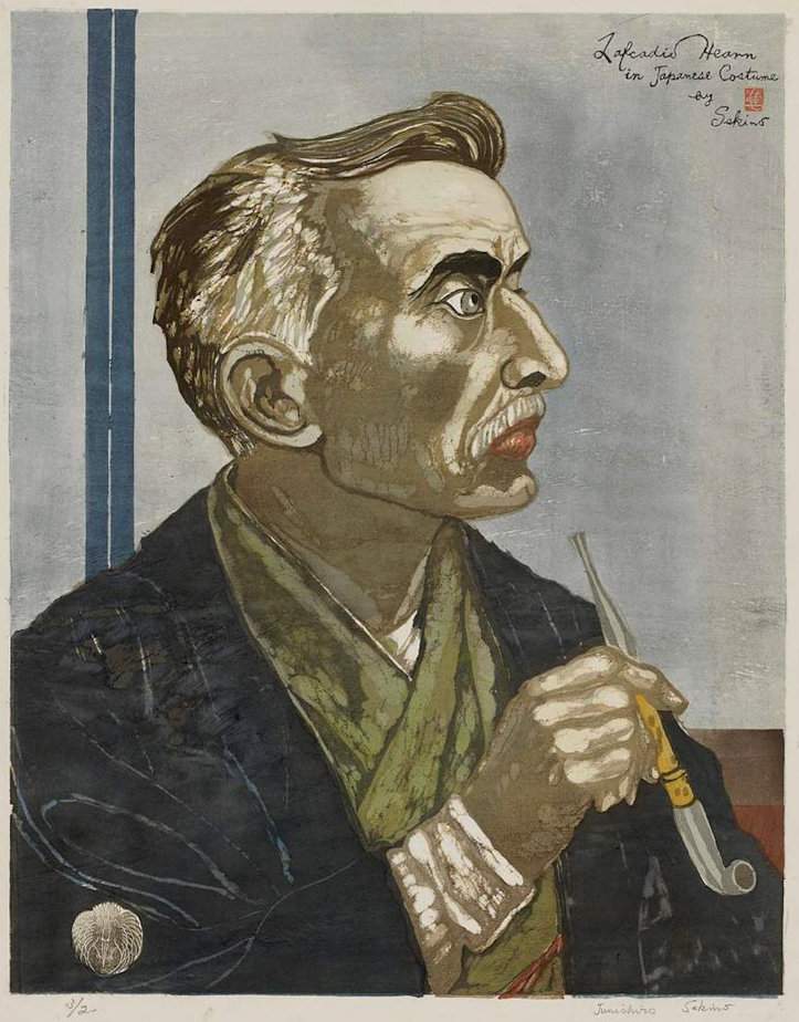 Lafcadio Hearn [Koizumi Yakumo] in Japanese Costume - Sekino Jun'ichiro  Catalogue woodblock print