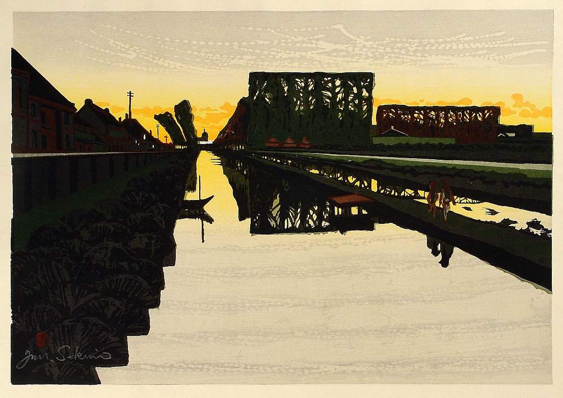 Minakuchi, River at Dusk (Tokaido station 50) - Sekino Jun'ichiro  Catalogue woodblock print