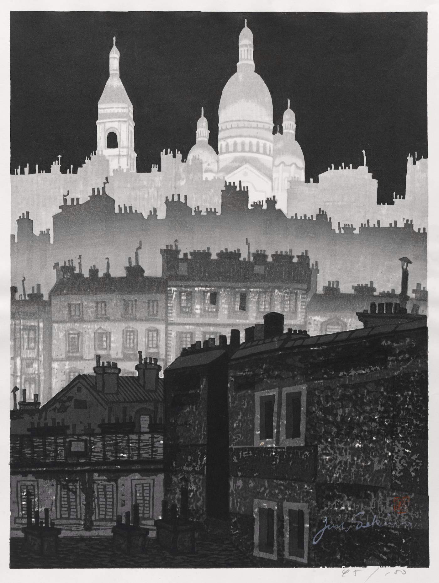 Montmartre at Night - Sekino Jun'ichiro  Catalogue woodblock print