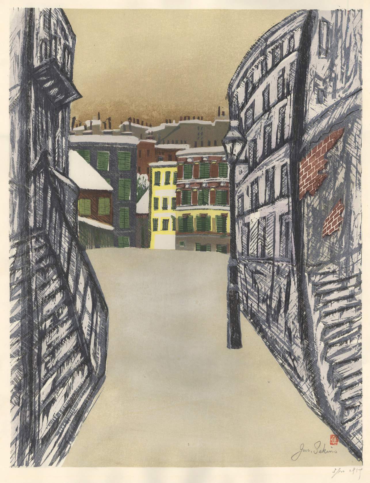 Montmartre in Snow - Sekino Jun'ichiro  Catalogue woodblock print