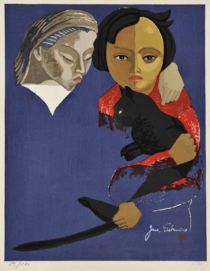 My Black Cat - Sekino Jun'ichiro  Catalogue woodblock print