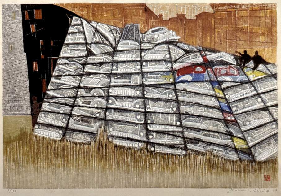 New York Cars - Sekino Jun'ichiro  Catalogue woodblock print