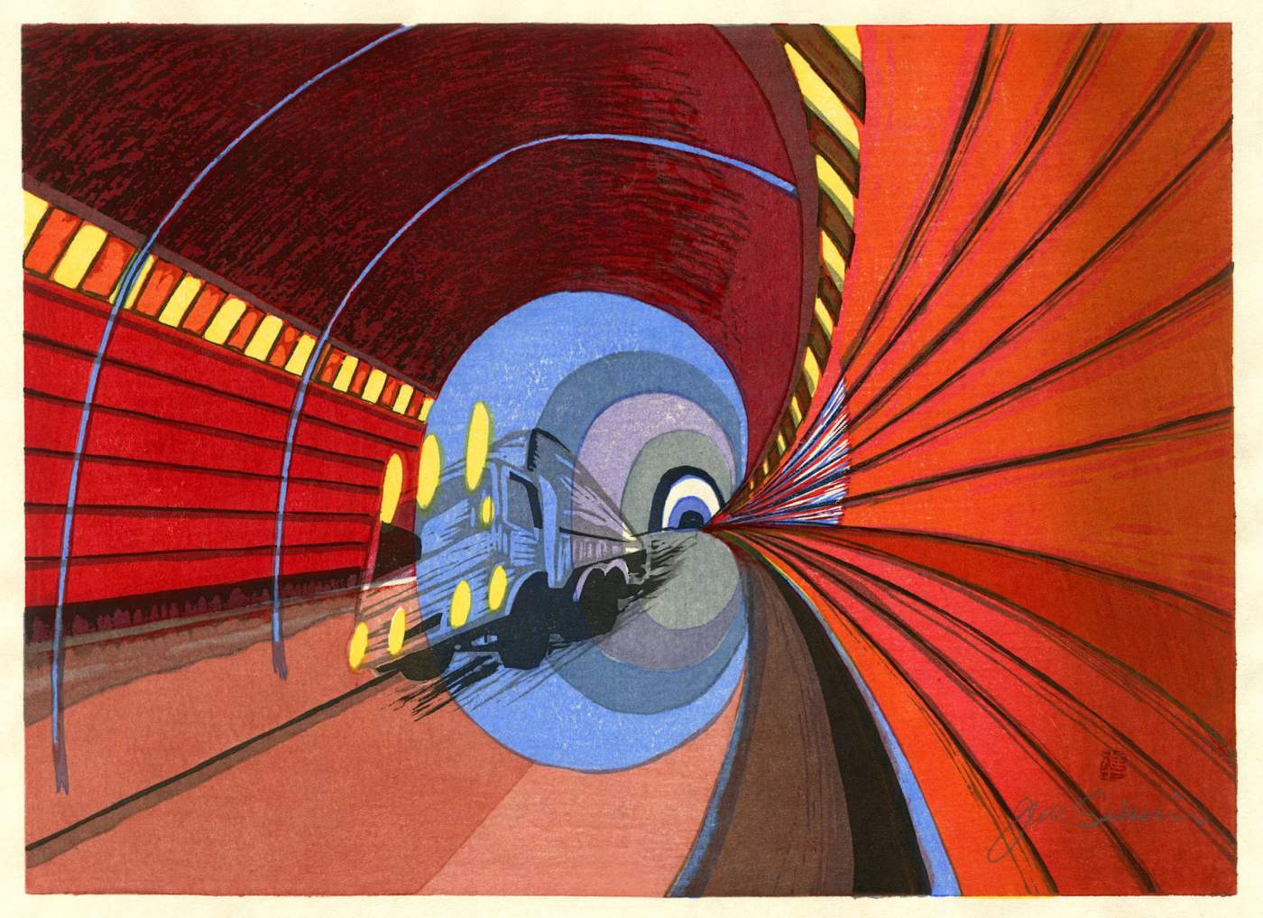 Okabe, High-Speed Tunnel (Tokaido station 21) - Sekino Jun'ichiro  Catalogue woodblock print