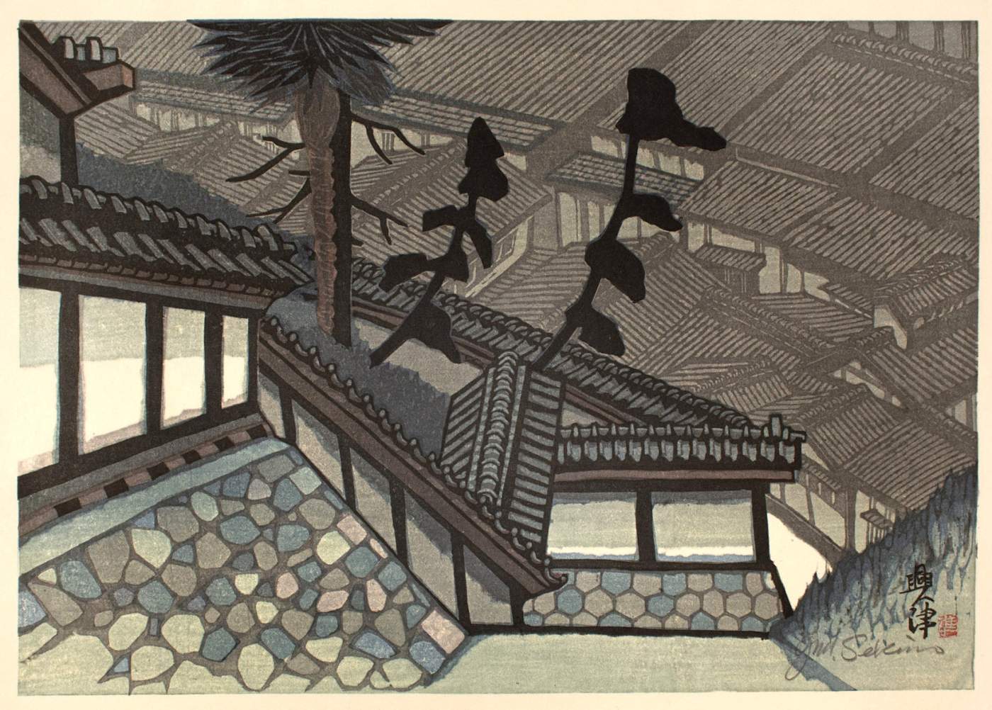 Okitsu, View from Seikenji Temple (Tokaido station 17) - Sekino Jun'ichiro  Catalogue woodblock print