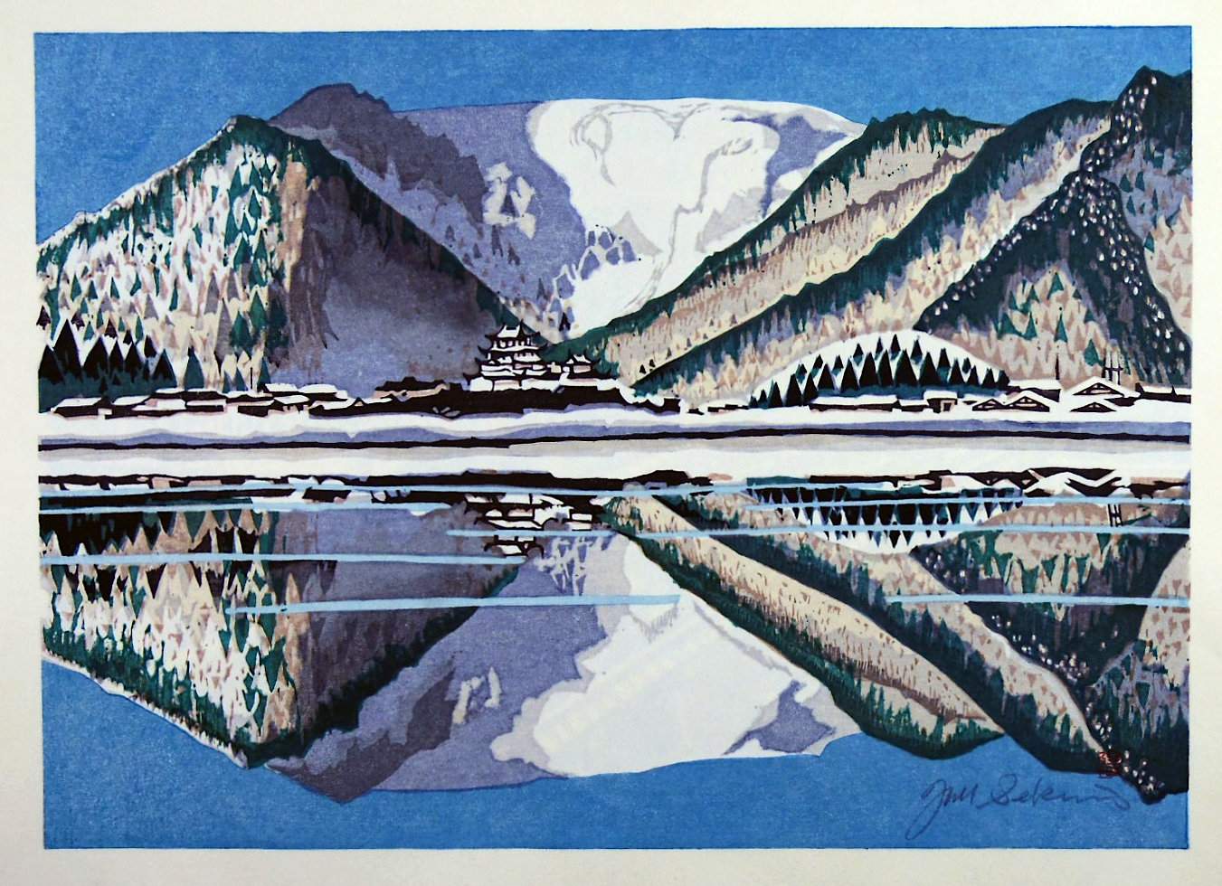 Otsu, Clear Day After Snow at the Lake (Tokaido station 53) - Sekino Jun'ichiro  Catalogue woodblock print