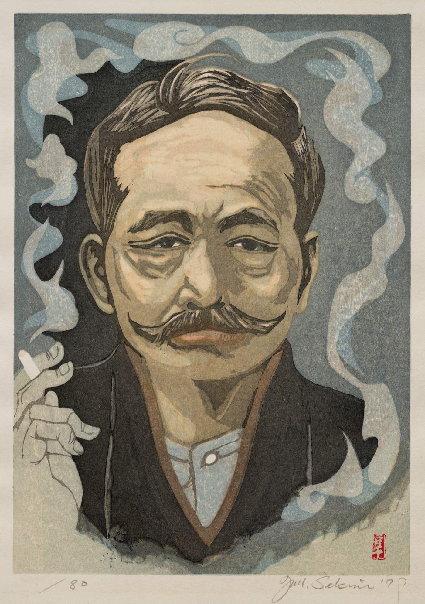 Portrait of Natsume Soseki - Sekino Jun'ichiro  Catalogue woodblock print
