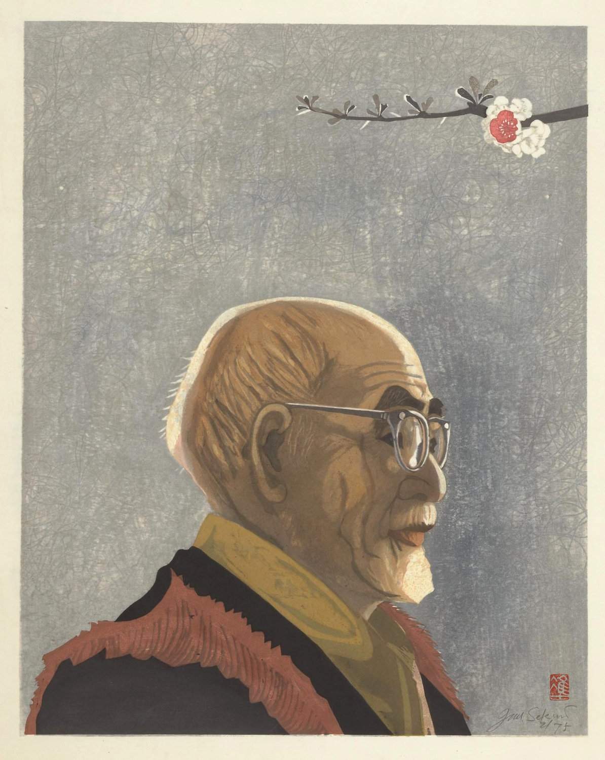 Portrait of Shiga Naoya  - Sekino Jun'ichiro  Catalogue woodblock print