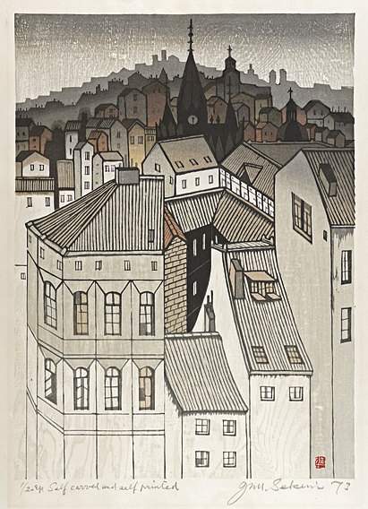 Rain in Antwerp - Sekino Jun'ichiro  Catalogue woodblock print
