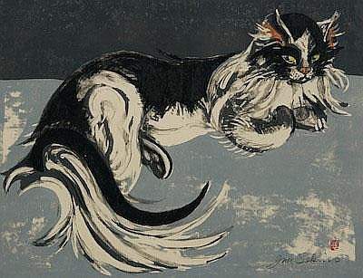 [Recumbent Cat] - Sekino Jun'ichiro  Catalogue woodblock print