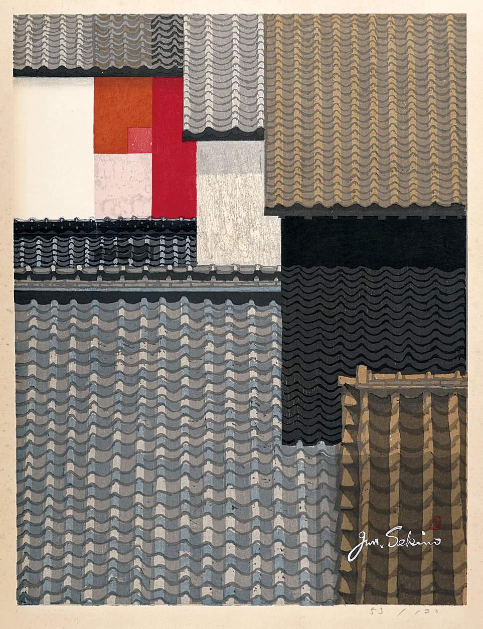 Roofs in Chukyo Region - Sekino Jun'ichiro  Catalogue woodblock print