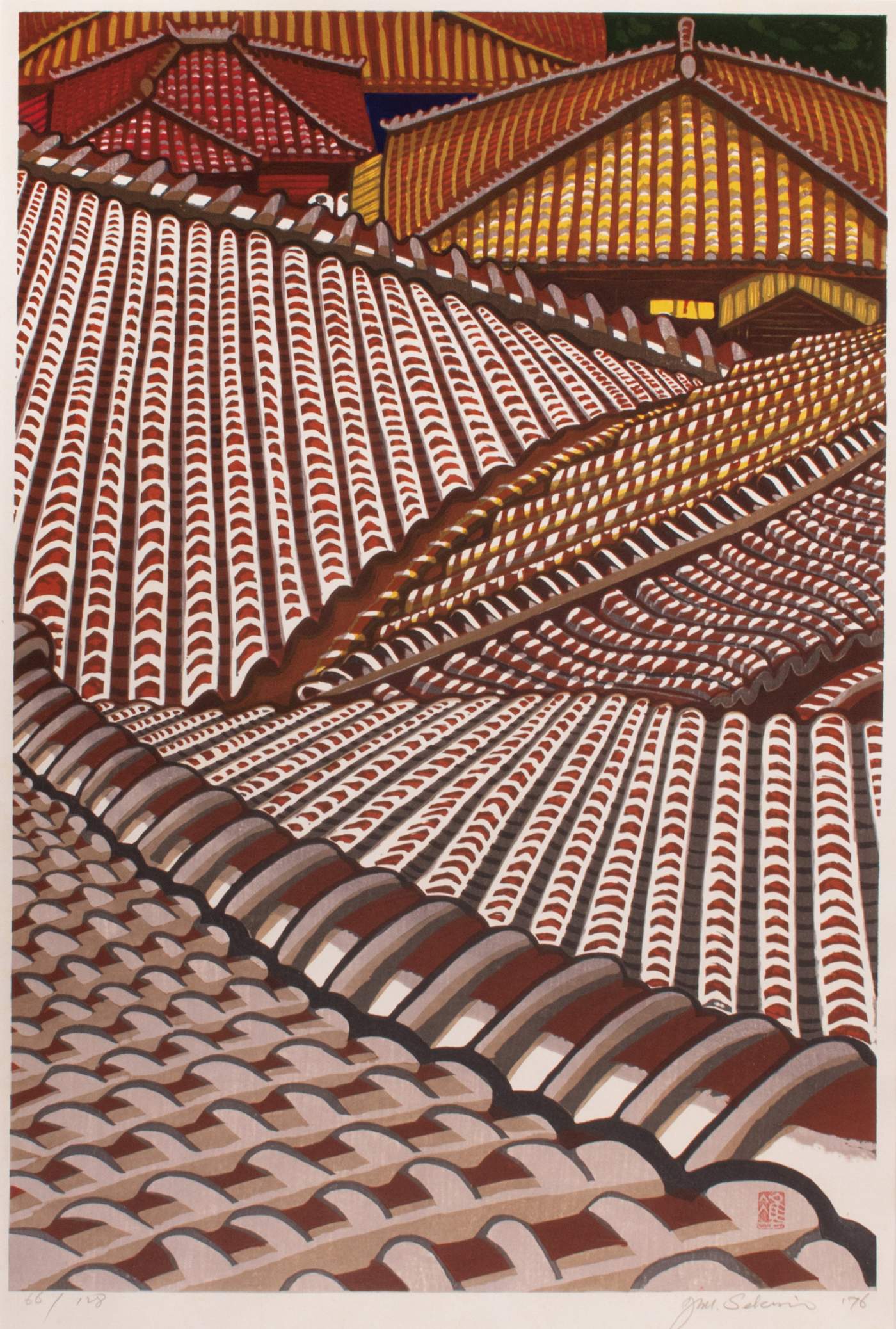 Ryukyu Roofs - Sekino Jun'ichiro  Catalogue woodblock print