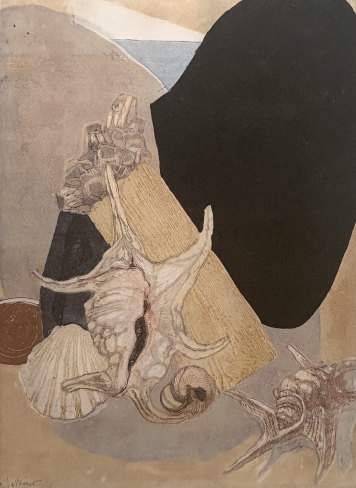 Shells on Dark Cloth 1 - Sekino Jun'ichiro  Catalogue woodblock print