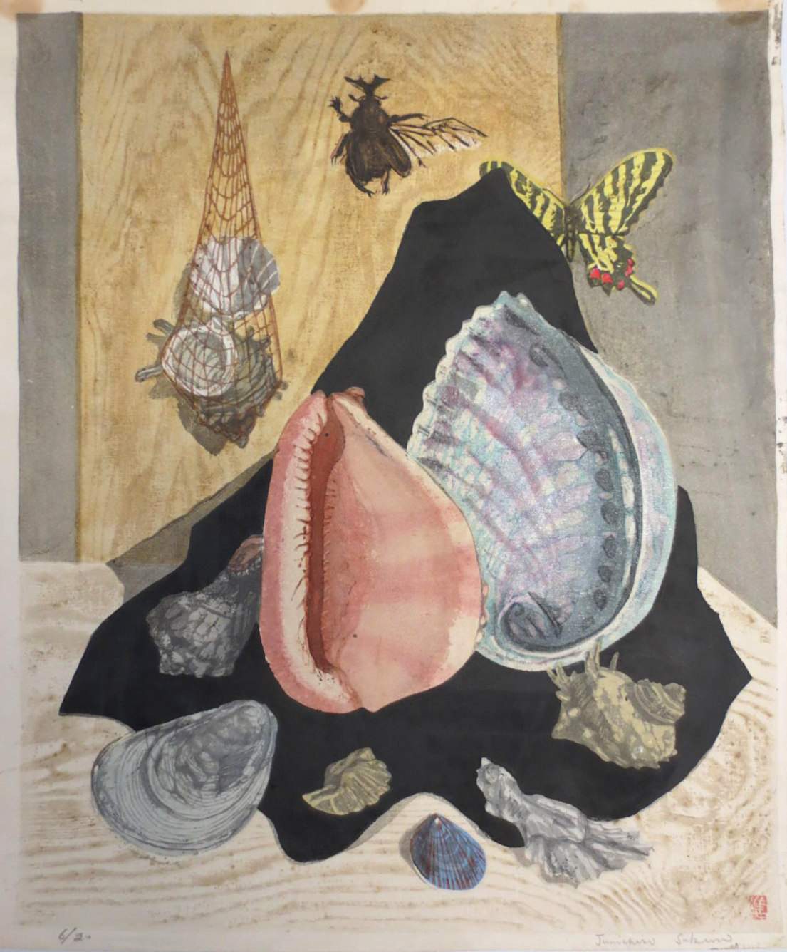 Shells on Dark Cloth 2 - Sekino Jun'ichiro  Catalogue woodblock print