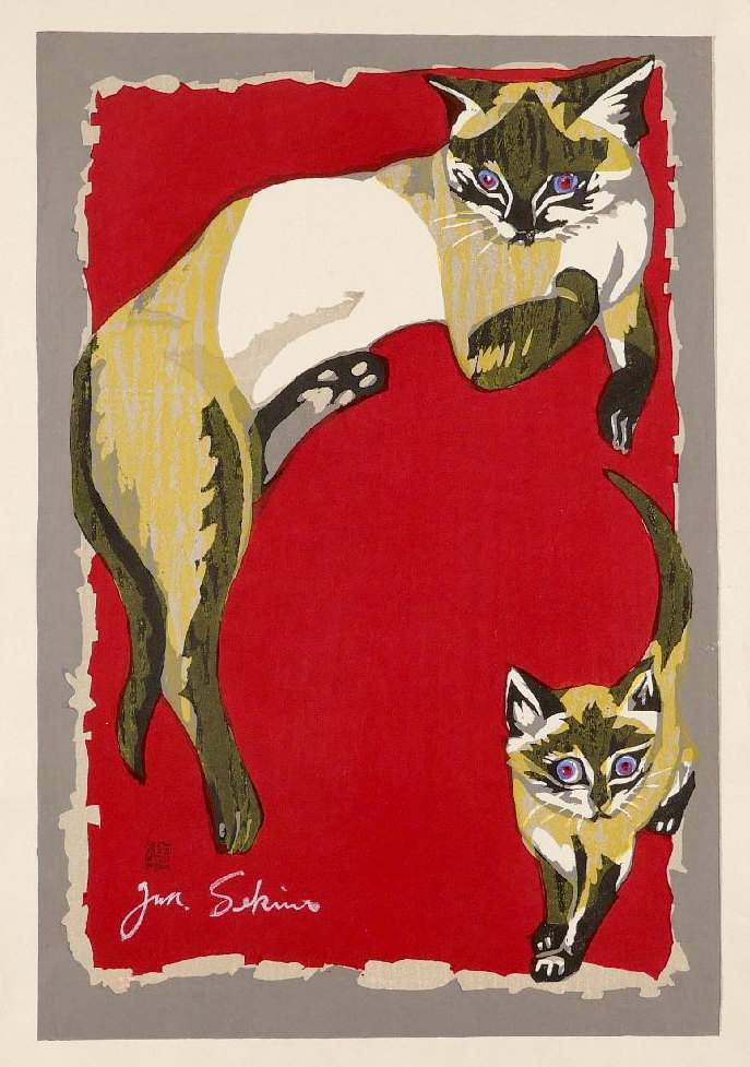 [Siamese Cat and Kitten] - Sekino Jun'ichiro  Catalogue woodblock print