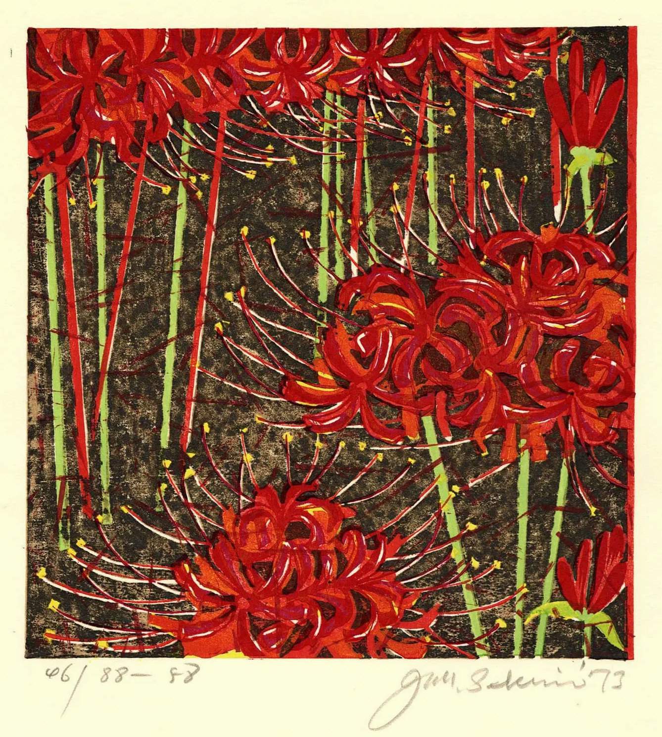 Spider Lilies - Sekino Jun'ichiro  Catalogue woodblock print