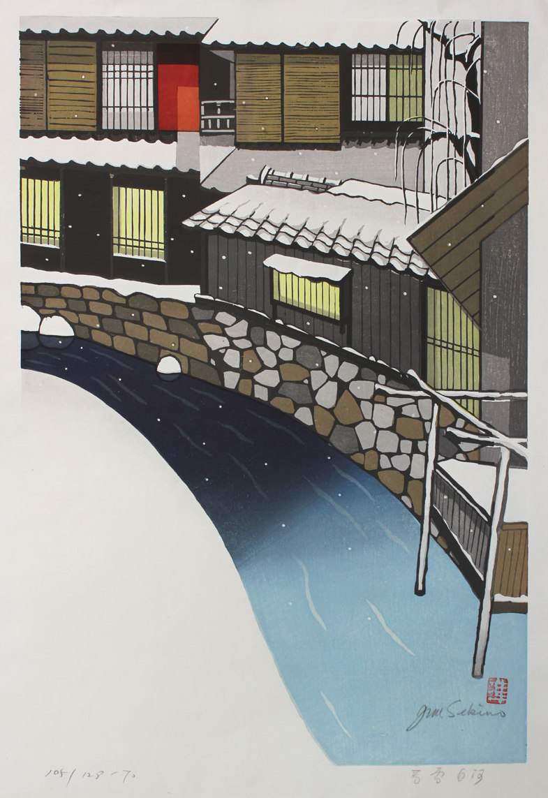 Spring Snow at Shirakawa - Sekino Jun'ichiro  Catalogue woodblock print