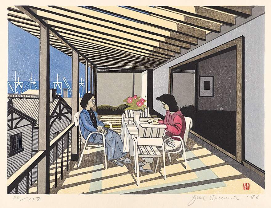 [Two people on Balcony] - Sekino Jun'ichiro  Catalogue woodblock print