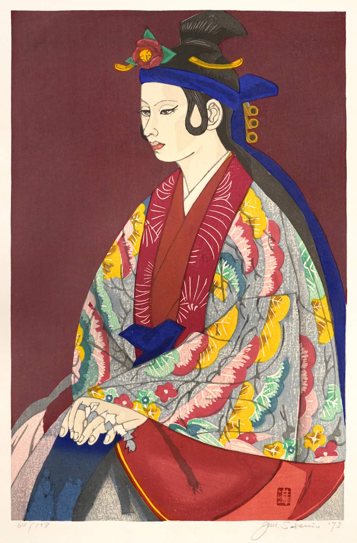 Waiting to go on Stage (Sato Takako, Ryukyu dancer) - Sekino Jun'ichiro  Catalogue woodblock print