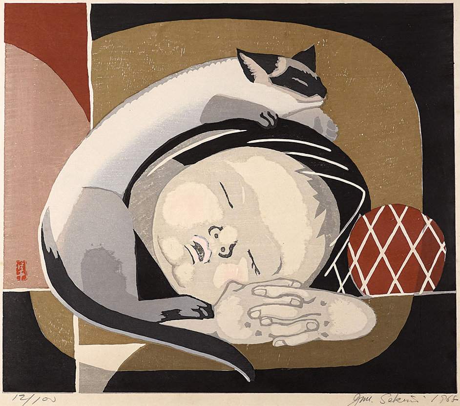 White Cat - Sekino Jun'ichiro  Catalogue woodblock print