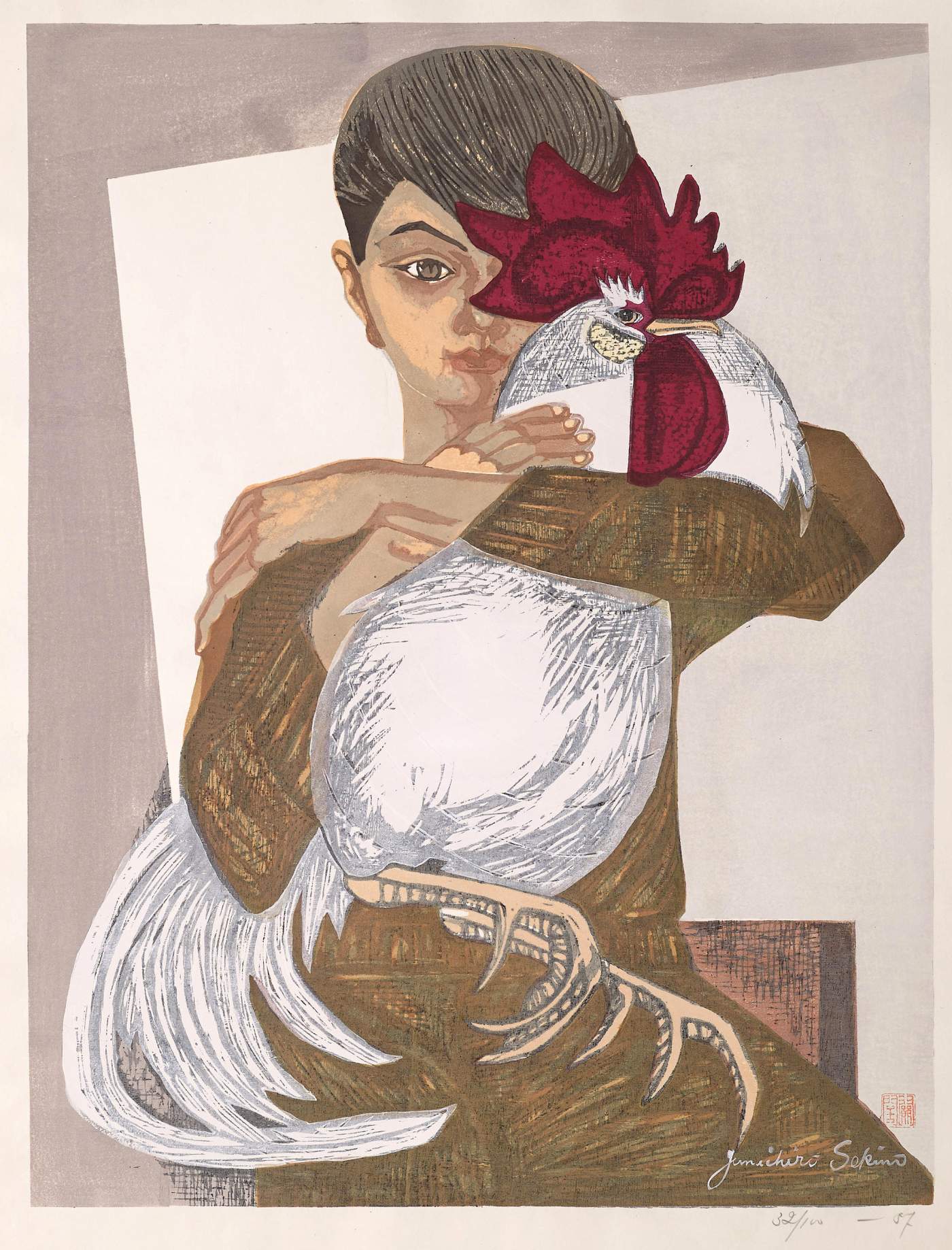White Rooster - Sekino Jun'ichiro  Catalogue woodblock print