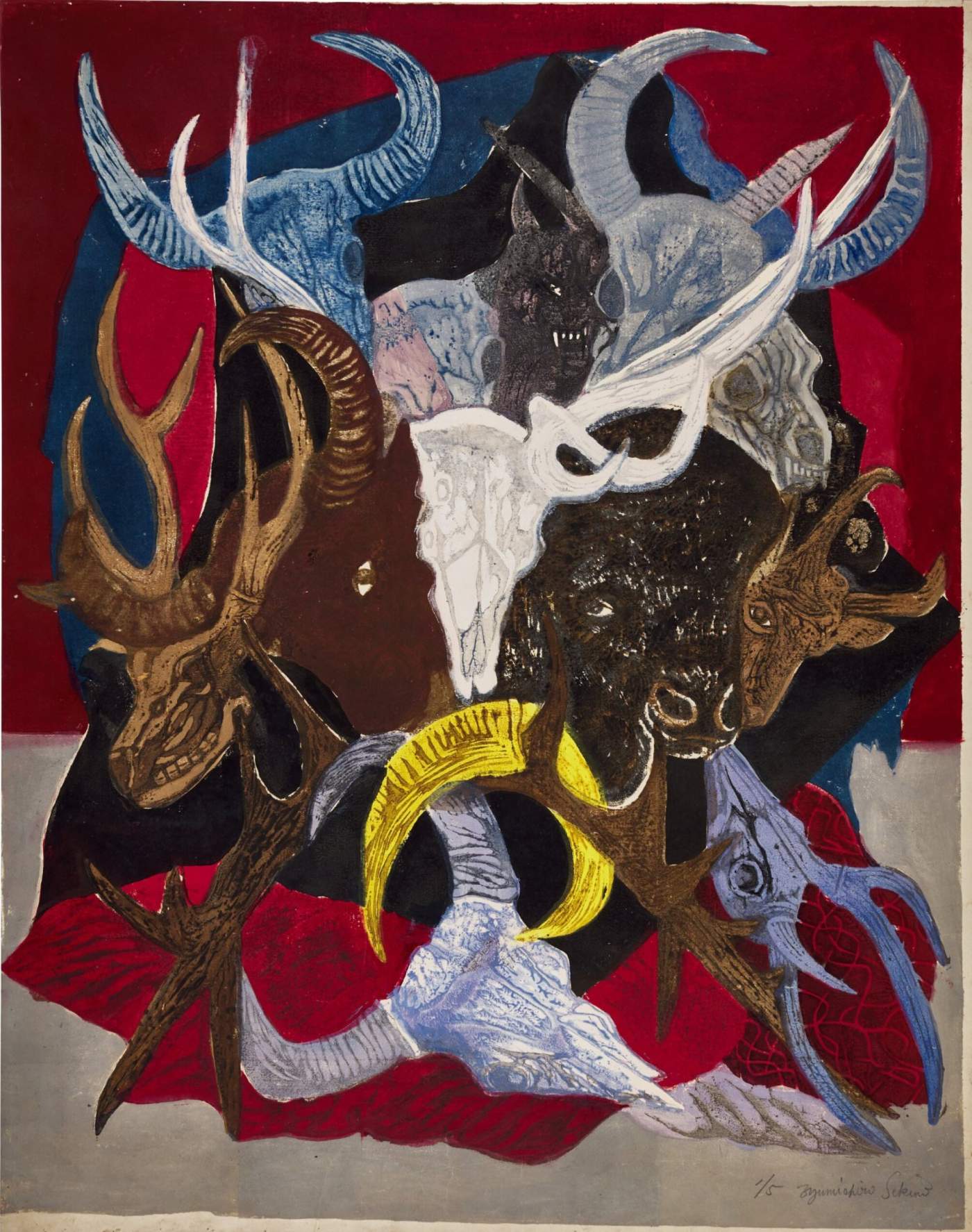 [Wild Game, Red] - Sekino Jun'ichiro  Catalogue woodblock print