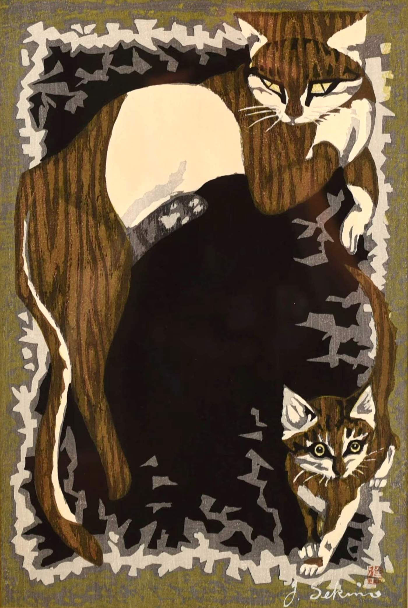 Woodgrain Cat and Kitten - Sekino Jun'ichiro  Catalogue woodblock print