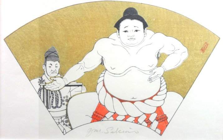 A Yokozuna in Dohyo-iri - Sekino Jun'ichiro  Catalogue woodblock print