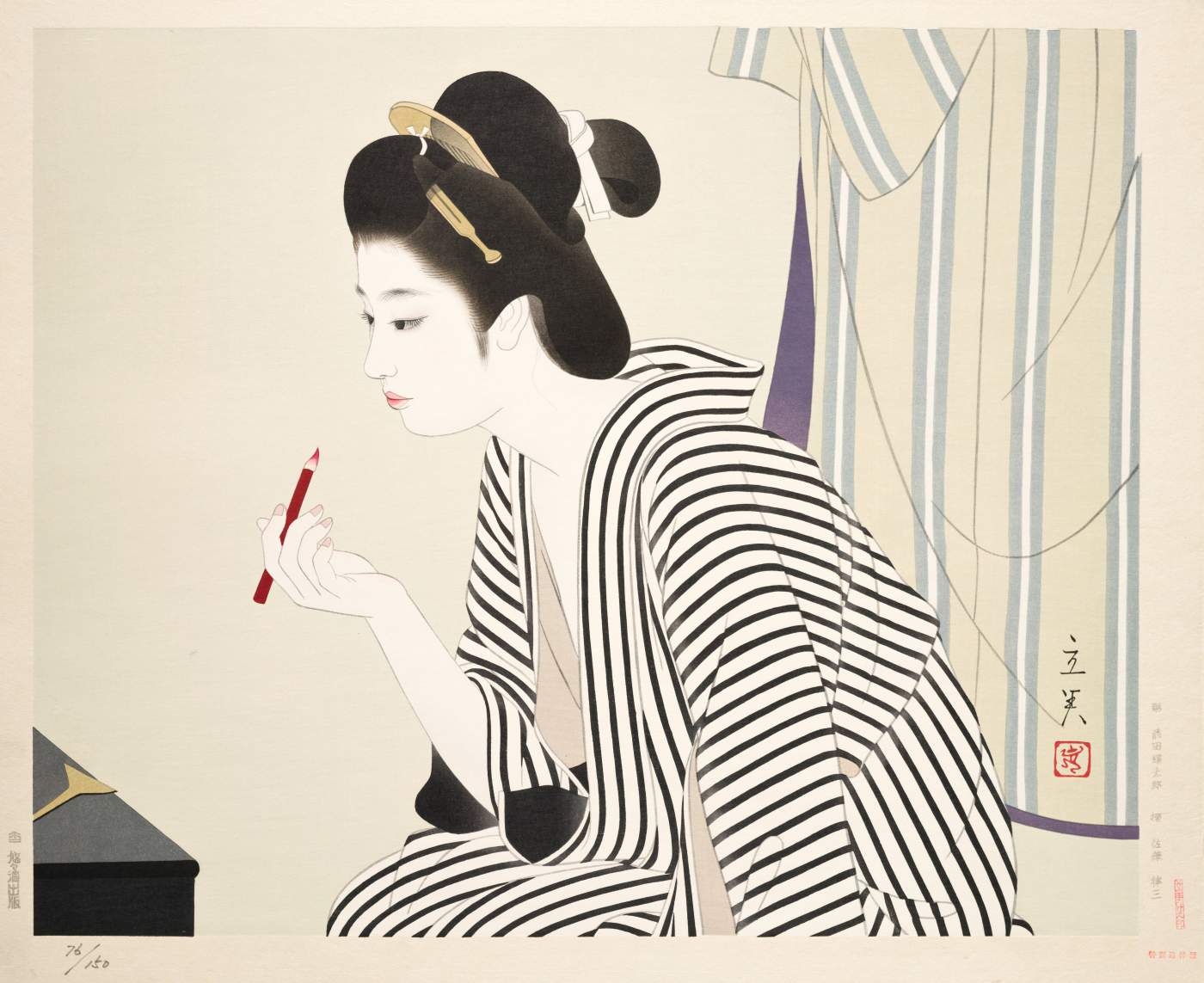 Kuchibeni (Lipstick) - Shimura Tatsumi Catalogue woodblock print