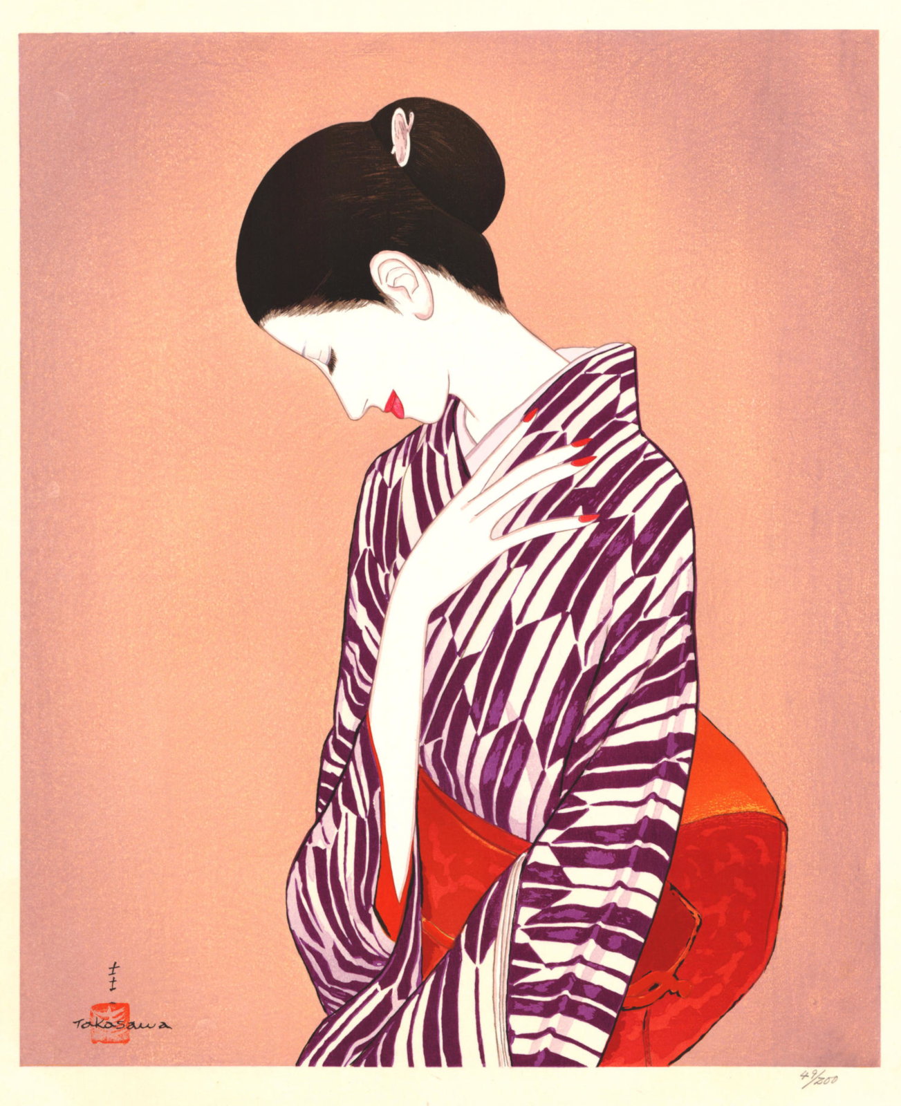 Takasawa Keiichi “Yagasuri Pattern” 1980 woodblock print