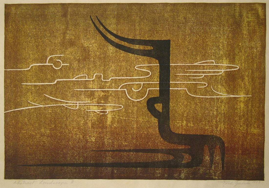 Abstract Landscape B woodblock print