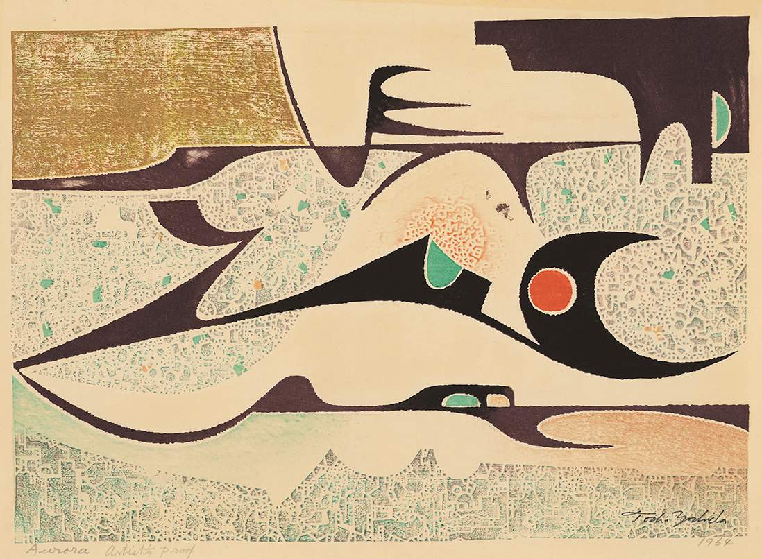 Aurora woodblock print