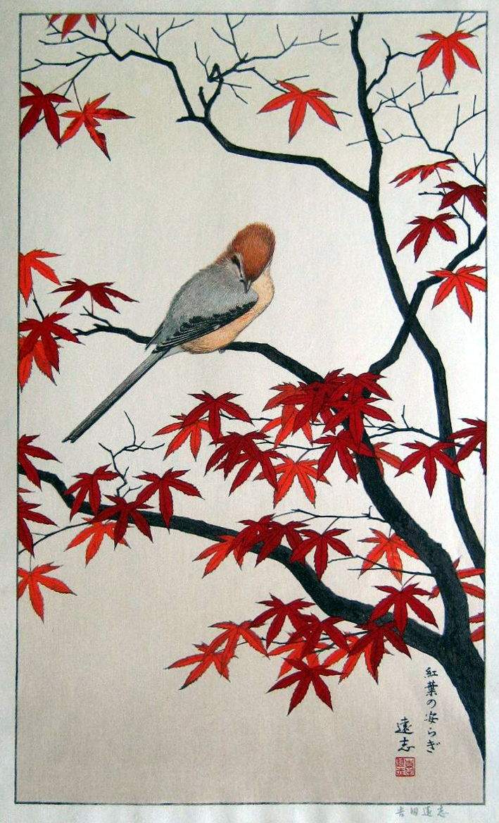 Autumn (Serenity of Red Maple) woodblock print