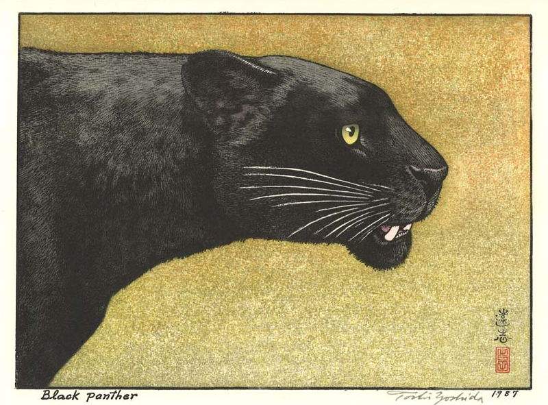 Black panther woodblock print