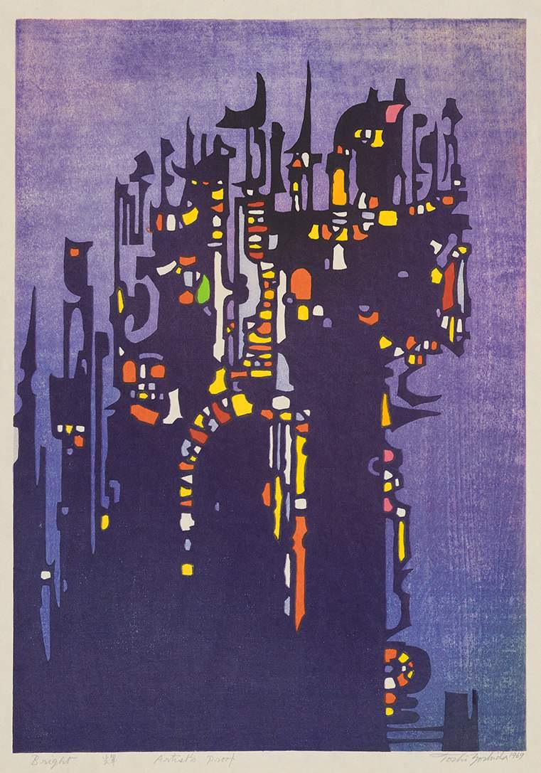 Bright woodblock print