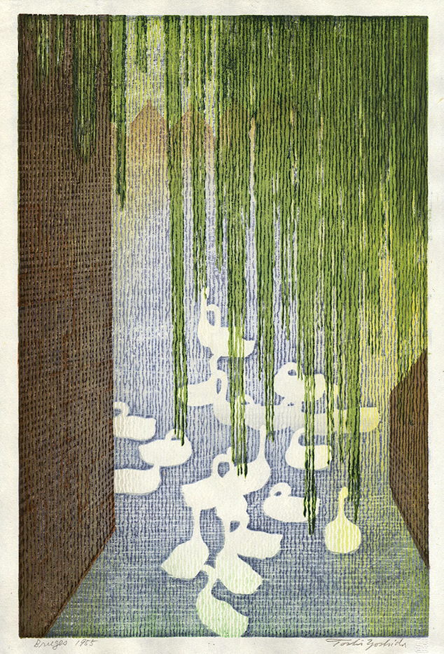 Toshi Yoshida “Bruges” 1955 woodblock print