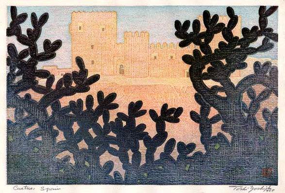 Cactus, Spain woodblock print