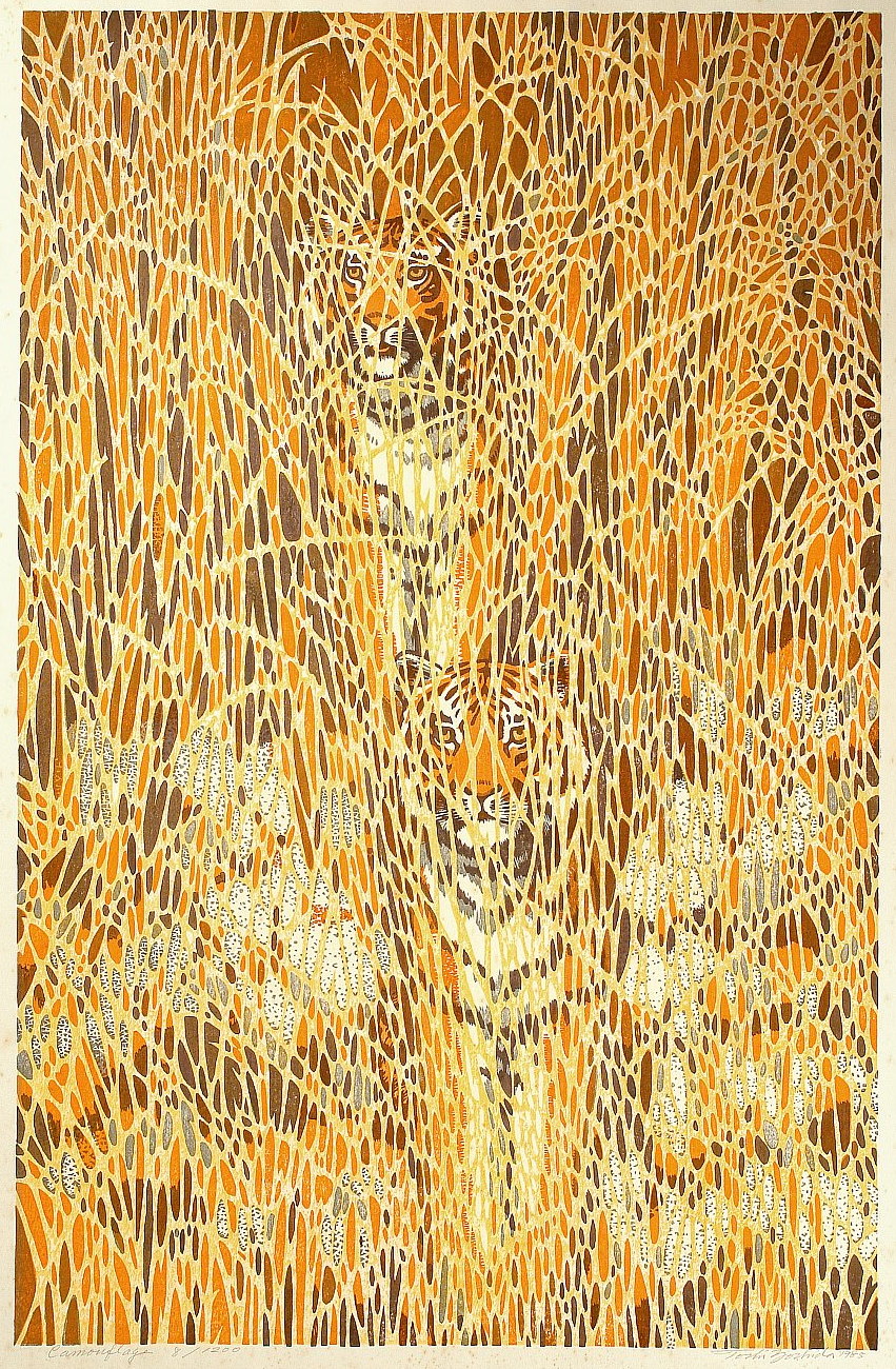 Toshi Yoshida “Camouflage” 1985 woodblock print
