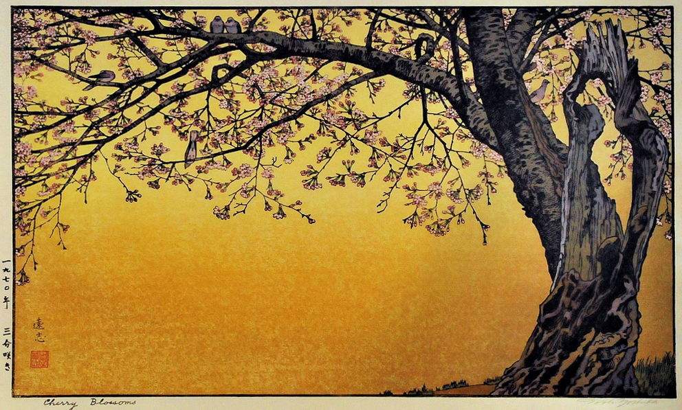 Cherry Blossoms woodblock print